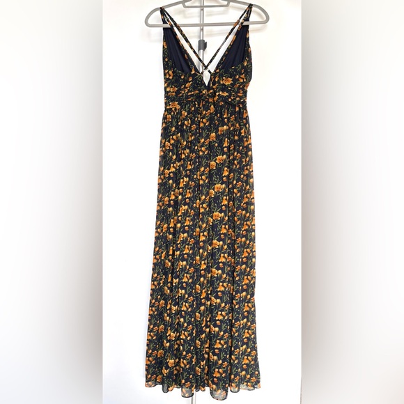 Lulu’s Maxi Dress Strappy Flowy Cottage Prairie‎ Navy Gold Green Floral Size M - Picture 8 of 13